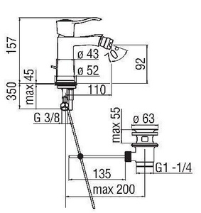Смеситель для биде, с д/к, (цв.хром),  ZZ Nobili Sofi Teknobili SI98119/1CR