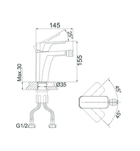 Смеситель для биде, без донного клапана, цв. белый/хром ZZ D&K berlin steinbeis DA1432216