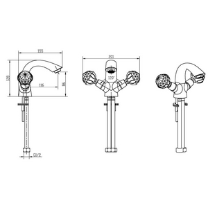 Смеситель для раковины  Presente, двуручковый, БЕЗ д/к, с гибк.подводками, хром+Swarovski ZZ Boheme Brillante 351