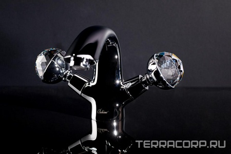 Смеситель для раковины  Presente, двуручковый, БЕЗ д/к, с гибк.подводками, хром+Swarovski ZZ Boheme Brillante 351