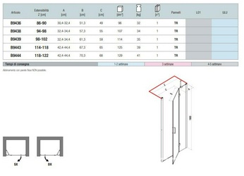 Дверь в нишу 94-98xh190см, (вход 55см) петли двери и непод.сегм слева (профиль цв. хром, стекло прозрачное StarClean), Polaris Design ZZ