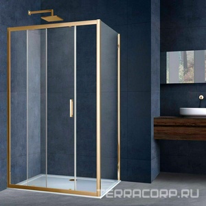 Душевой уголок 1200х800хh1900мм, прямоуг., правый/левый, (стекло прозрачное 6мм, фурн.цв.,брашированное золото),  ZZ Vincea Alpha VSR-3AL8012CLG