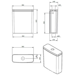 Бачок для унитаза, подвод воды сверху сбоку слева, (БЕЗ механизма смыва арт.33413114),  ZZ Sanindusa Look 134113004