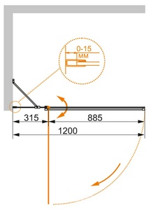 Штора на ванну 1200xh1450мм с неподв.сегментом, петли справа/слева, поворотная, (стекло прозр. 6мм, фурн/цв.хром), ECO ZZ Cezares Eco ECO-O-V-11-120/140-C-Cr