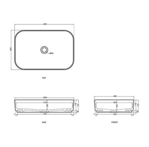 Раковина накладная на стол, прямоугольная 60х40хh12,5мм, без отв.д/смес, без перелива и пробки слива, (цв.Basalto),  ZZ Ceramica Cielo Shui Comfort SHCOLAR60 (BA) Le Terre di Cielo