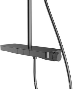 Смеситель-термостат для душа, со стационарным верхн.душем 30см., душевая лейка, шланг в компл., (цв.вороненая сталь),  Vincea Inspire VSFS-3I12TGM