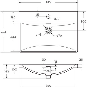 База под раковину подвесная с двумя выкатными ящиками, 600х423х500мм, без ручек и раковины, (цв.Bianco Lucido),  ZZ BelBagno Due DUE-600-2C-SO-BL-P