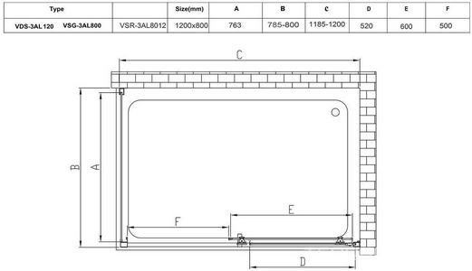 Душевой уголок 1200х800хh1900мм, прямоуг., правый/левый, (стекло прозрачное 6мм, фурн.цв.,вороненая сталь),  ZZ Vincea Alpha VSR-3AL8012CLGM