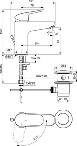 Смеситель для раковины, c д/к, (цв.хром), Ceraflex ZZ Ideal Standard ceraflex B1715AA