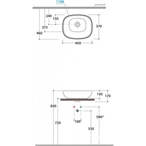 Раковина встраиваемая в столешницу сверху, прямоугольная 450х370хh130мм, без отв.д/смесит., с переливом,  ZZ Globo Stockholm LA045.BI