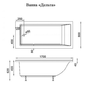 Ванна " 180" 1800х800 мм, без панели и ножек, белая ZZ Эстет Дельта ФР-00000669