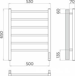 Полотенцесушитель  П6 500х650 электро (sensor quick touch), блок управл.справа, цв.хром,ZZ Terminus Ватикан 4670078544445