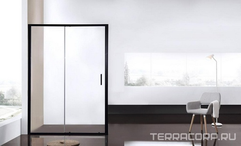 Душевая дверь в нишу Bravat , раздвижная, 120х200х59.7, стело прозрачное, профиль черный ZZ Bravat Blackline BD120.4101B