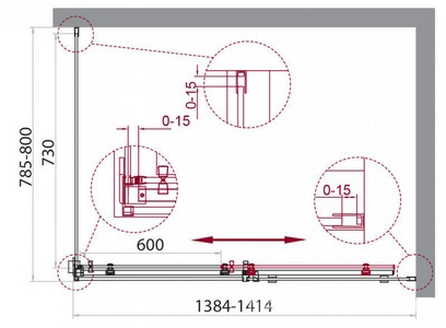 Душевое ограждение 1400x800х1950мм, прямоуг., сдвижная дверь, боковая стенка, правая/левая, (стекло прозрачн.8мм, фурн.цв.хром), Acqua ZZ BelBagno ACQUA ACQUA-AH-1-140/80-C-Cr