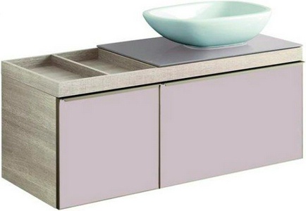 Тумба 1184хh543х504мм,  полка слева, 2 выдв. ящика, 1 внутр. ящ, со стекл.стол., д/уст.с рак.арт.123655;123555, (цв. свет дуб, стекл.фронт пан беж) ZZ Geberit Citterio 500.565.JI.1