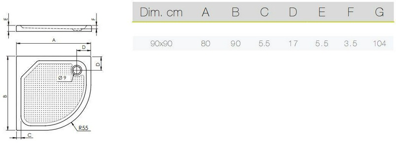 Душевой поддон  90*90 см, полукруг., акриловый, БЕЗ сифона, для уголков Gala, Umbra, белый SanycCes Practic PL6139090S / corner