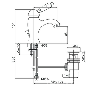 Смеситель для раковины, с д/к, (цв.бронза, ручка цв.белый),  ZZ Cezares Elite ELITE-LSM1-02-Bi