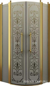 Душевое ограждение, 1/4 круга, R550, 900х900хh1950мм, 2 расп.двери с 2 неподв.сегм., (профиль цв. золото, стекло 6мм матовое.с прозр.рис),  ZZ Romance Collection Malme ML.R1.90.FGTP G КЛАССИКА