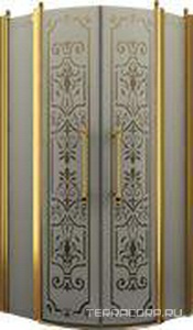 Душевое ограждение, 1/4 круга, R550, 900х900хh1950мм, 2 расп.двери с 2 неподв.сегм., (профиль цв. золото, стекло 6мм матовое.с прозр.рис),  ZZ Romance Collection Malme ML.R1.90.FGTP G КЛАССИКА