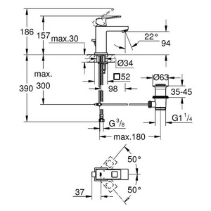 Смеситель однорычажный для раковины, c донным клапаном, хром Grohe Eurocube 23127000