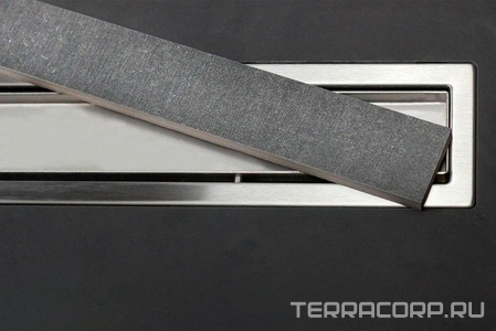 Дренажный канал 950хh71/117мм,готовый компл,сифон d50 выход вбок 48л/мин,ножки, 2х сторон.решётка/полая под плитку (цв.мат.хром), Confluo PL ZZ Bettoserb Confluo Frameless Line 13100007-NEW