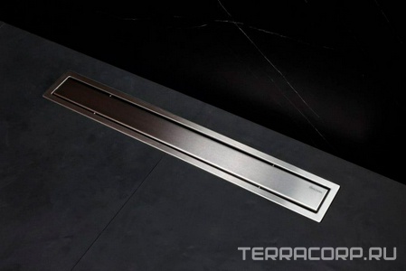 Дренажный канал 950хh71/117мм,готовый компл,сифон d50 выход вбок 48л/мин,ножки, 2х сторон.решётка/полая под плитку (цв.мат.хром), Confluo PL ZZ Bettoserb Confluo Frameless Line 13100007-NEW