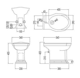 Биде напольное, c 1 отв. д/смесителя, крепл. к полу в компл.,  KL Devon & Devon Westminster IBBID(1)FWES
