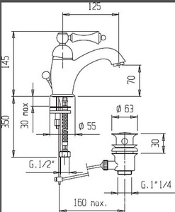 Смеситель для раковины, с д/к, (цв.бронза, ручка цв.белый),  ZZ Cezares Margot MARGOT-LSM1-02-Bi