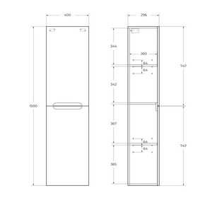 Шкаф подвесной с двумя распашными дверцами, ПЕТЛИ СПРАВА, две полки внутри, 400х300хh1500мм, (цв.Rovere Nature),  ZZ BelBagno Etna ETNA-1500-2A-SC-RN-P-R