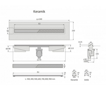 Душевой трап Berges B1 Keramik 092019, 80 см, выпуск: вертикальный, нержавеющая сталь, решетка золото глянец ZZ Berges Универсал 092019
