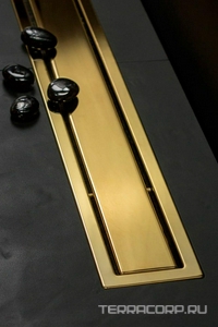 Дренажный канал 850хh71/117мм,готов компл,сифон d50 выход вбок 48л/мин,ножки, 2х сторон.решётка/полая под плитку(цв.золото 24К глянец)Prem Gold LineZZ Pestan Premium Gold Line 13100055