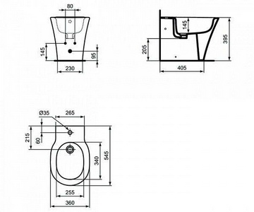 Биде напольное 360х545мм, крепёж в компл.,  ZZ Ideal Standard Connect Air E018001