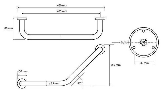Поручень изогнутый 460мм, (цв.хром),  ZZ Bemeta Omega 102307022
