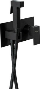 Смеситель совмещённый с гигиеническим душем, (готовый комплект: лейка, шланг металлизированный 120см., скрытая часть), (цв.чёрный матовый), Cezares ZZ Cezares Unika UNIKA-DIF-NOP