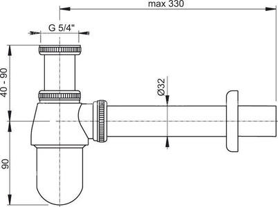 Сифон для умывальника D=32, для донного клапана, хром AlcaPlast Универсал A431