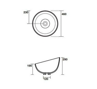 Раковина накладная на столешницу, круглая, 460х460хh290мм, без отв.д/смесит., без перелива,  ZZ Kerasan Ciotola 430401