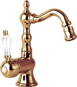 Смеситель для биде, с поворотным изливом, с д/к, (цв.бронза, ручка цв.белая),  ZZ Cezares Venezia VENEZIA-BSM2-02-Bi