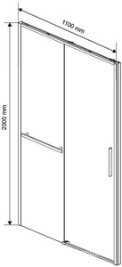 Дверь для душа, в нишу 1100хh2000мм, раздвижн, 1 дверь, 1 неподв.секция, правая/левая,(стекло прозрач 6мм Easy Clean,фурн.цв.черный мат.), ZZ Vincea Slim Soft VDS-1SS110CLGM