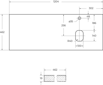 Столешница 1204x462x19мм, асимметричное правостороннее расположение отверстий для раковины и смесителя, (МДФ цв.Bianco Opaco), BelBagno ZZ BelBagno Универсал EK-120-AS-BO-R