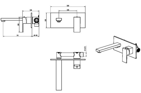 Смеситель встраиваемый для раковины Bronze, с внутренней частью, цв. бронза ZZ Boheme Qubic 475-BR
