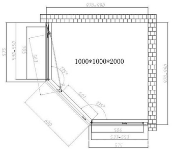 Душевой уголок 1000х1000хh2000мм, 5-ти угольный, раздвиж. дверь правая/левая, с 2 неподв.сегментами, (стекло прозрач 6мм, фурн.цв.черный мат),  ZZ Vincea Show VSP1-4SH100CLB