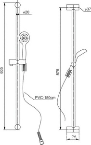 Душевой гарнитур, стойка h605мм, лейка д/д ручн., шланг, (цв.хром),  ZZ Paini Modena MDCR121