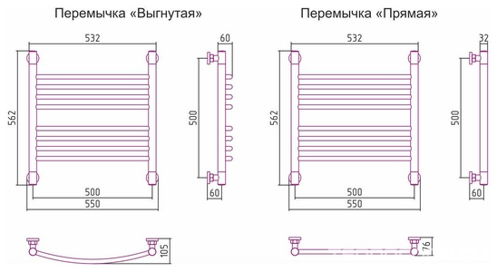Полотенцесушитель "+" 500x500 мм, прямой, подключ. 3/4, комплектующие в комплекте, хром ZZ Сунержа Богема 00-0221-5050