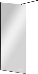 Душевая перегородка 900хh1950мм, правая/левая, (стекло цв.прозрачное 8мм, поперечный кронштейн 700-1050мм, фурнит. цв.черный матовый), Liberta ZZ