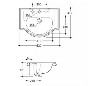 Раковина 62х46см, встраиваемая в столешницу сверху, с 1 отв.д/смесит.,  ZZ Kerasan Retro 103001