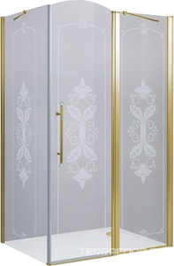 Душ.уголок 1000х1000хh1950мм, квадрат, распашная дверь с неподв.сегм. и бок.стенкой, ПРАВАЯ, (стекло прозр.с мат.узором 6мм, проф.цв.золото),GiubleoZZ Cezares Giubileo GIUBILEO-AH-11-100-CP-G-R
