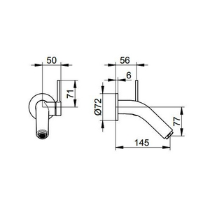Смеситель для раковины, настенный, излив 152мм, (внешняя часть БЕЗ внутренней части арт.59916 000075), (цв.хром),  ZZ Keuco Plan S 52916 010000