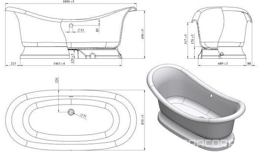 Ванна отдельностоящая 1890x870xh758мм, без слива-перелива, литой мрамор цв.белый глянец., Мальборо ZZ Астра-Форм мальборо Ванна Мальборо