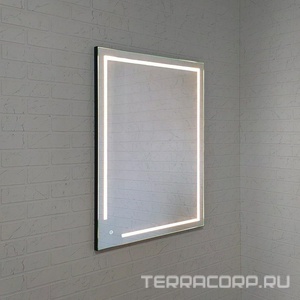 Зеркало 70х90 см, универсальный монтаж, LED подсветка с сенсорным выключателем, черный алюминиевый профиль КЗСК 405 4050709ску