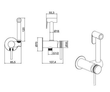 Смеситель совмещ. с гигиенич. душем, (готовый к-т: лейка, шланг, скрытая часть), пластиковая вставка в держат.д/лейки,  (цв.хром),  3.0 Allen Brau Priority 5.31A29-00